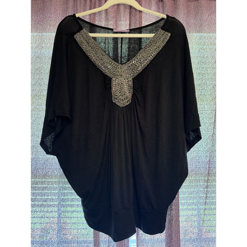 Y2K Beaded Dolman Sleeve Tunic Top size M